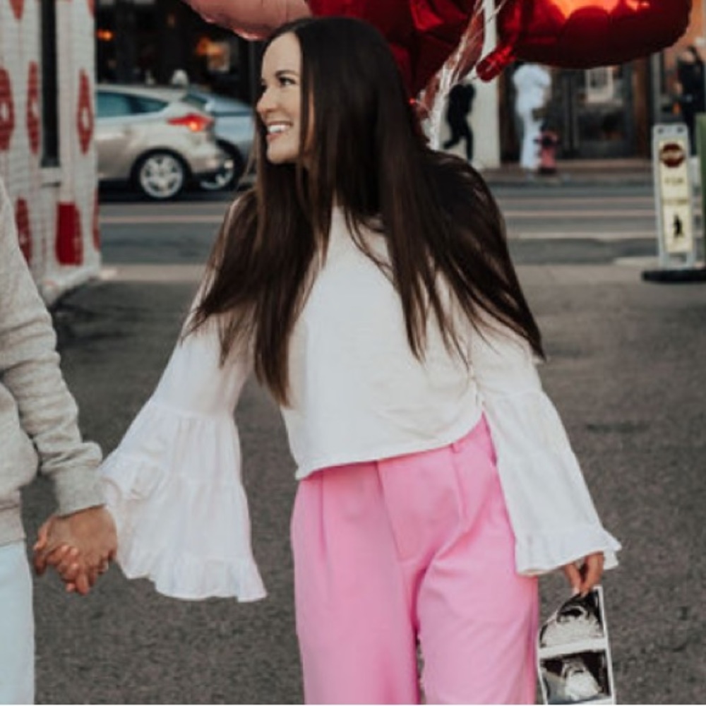 white bell sleeve crop